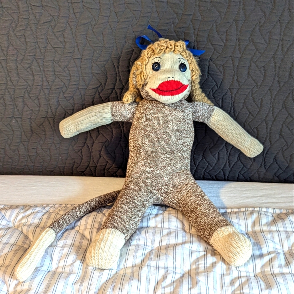 Handmade Sock Monkey with Ringlets
